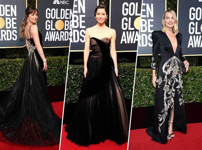 robes cocktail longues noires aux Golden Globes 2018