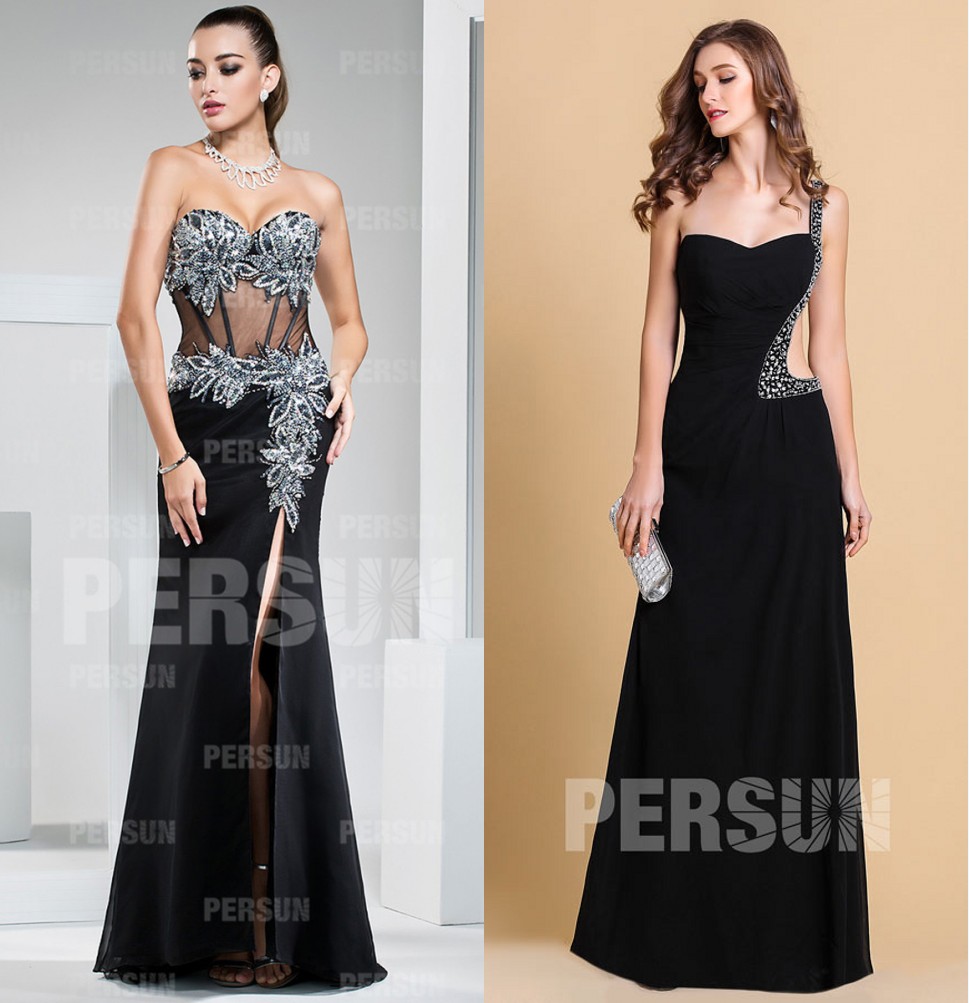 robe noire de soirée longue bustier cœur élégante