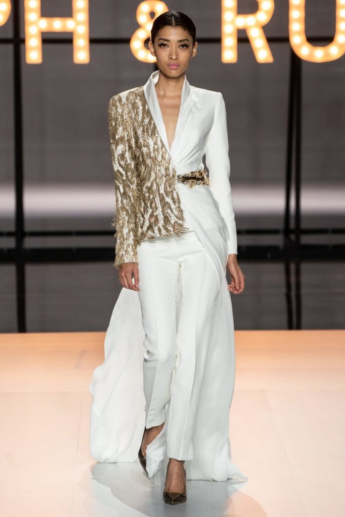 combinaison blanc et doré Ralph & Russo Spring 2019