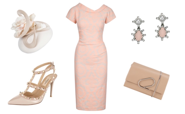 robe de cocktail courte rose imprimé avec accessories roses