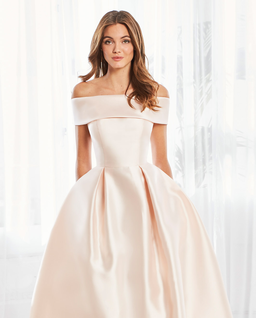 robe de cocktail princesse épaule dénudé rose dorée