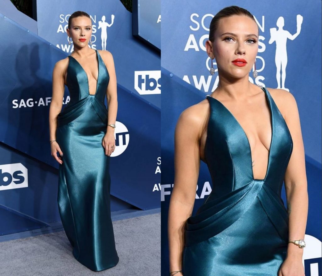 robe de cérémonie sexy de Scarlett Johansson col v plongeant 