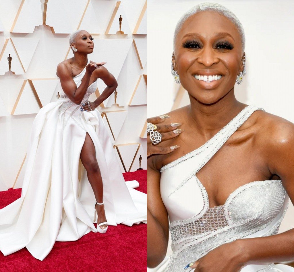 robe de cérémonie blanche asymétrique de Cynthia Erivo Oscars