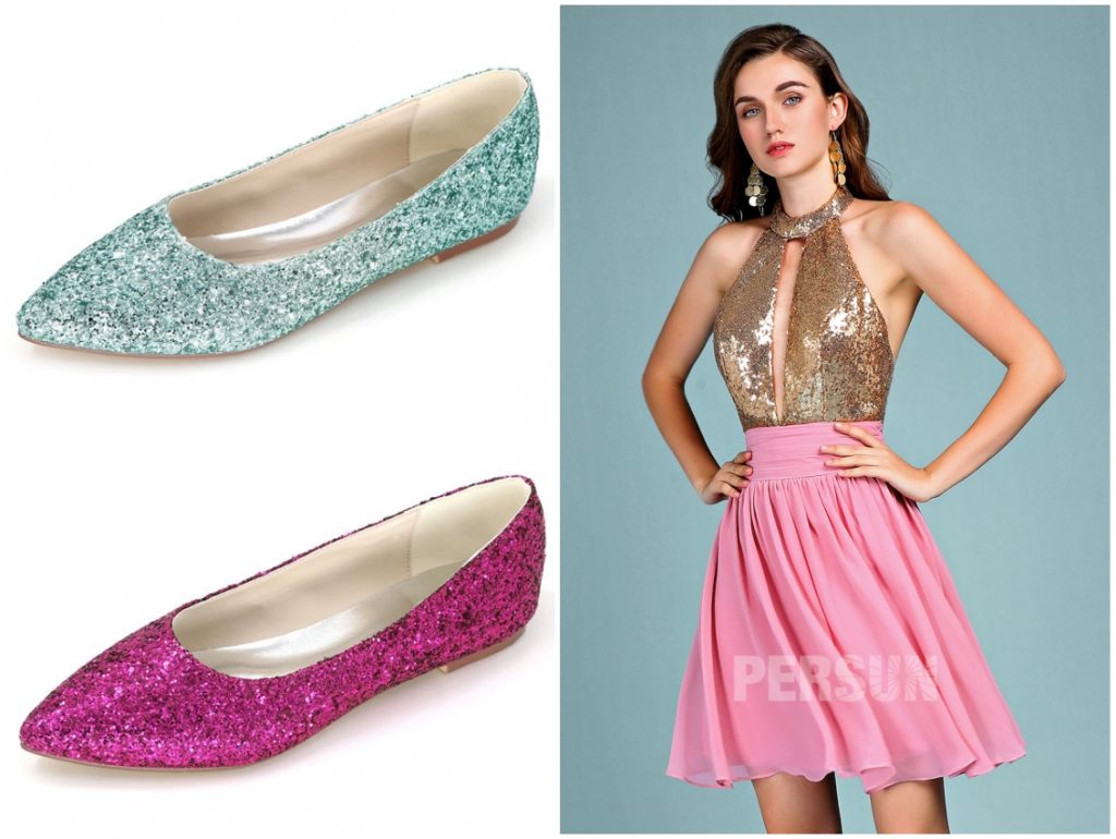 ballerine en sequin bout pointu pour assortir robe cocktail