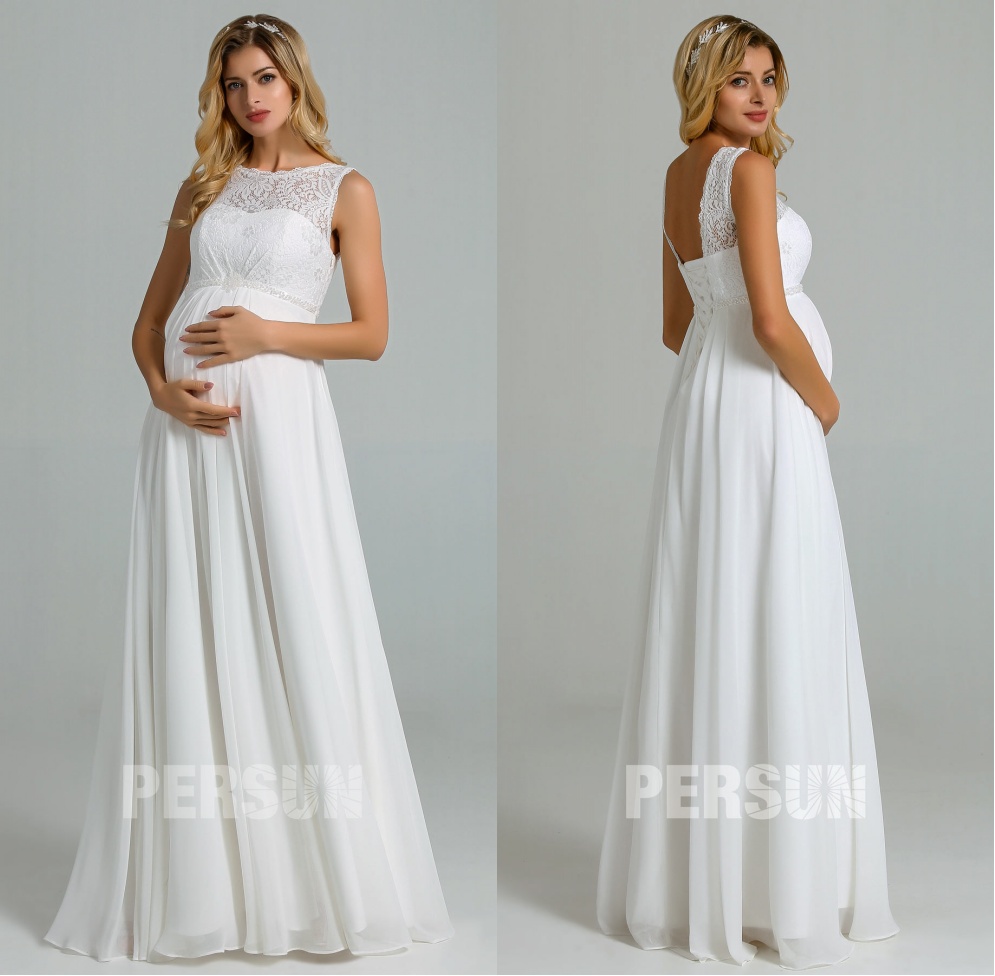 robe longue ivoire empire pour femme enceinte à encolure bateau