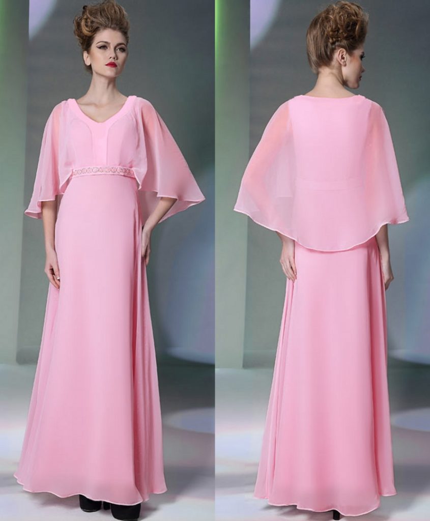 robe de soirée longue rose avec cape pour un mariage