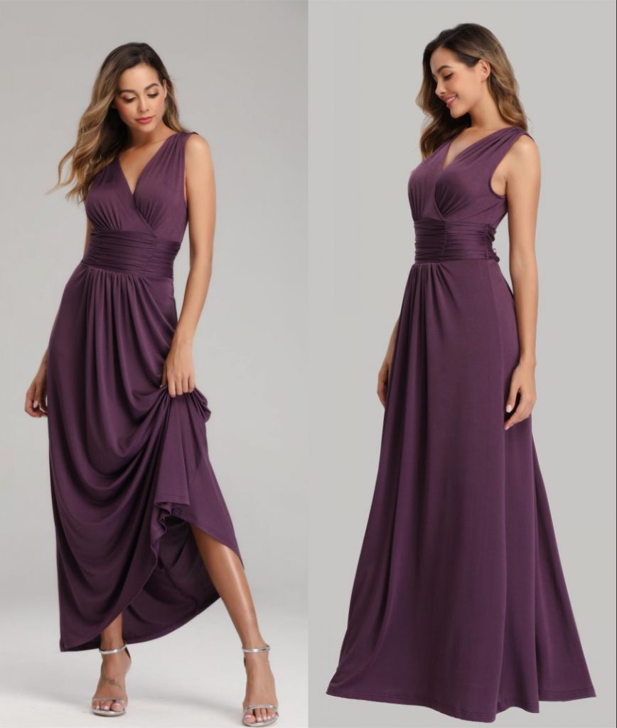 robe longue simple prune à col V 