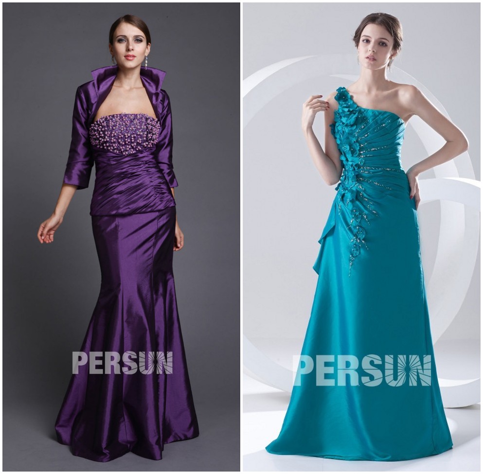 robe cocktail longue en taffetas violette fourreau