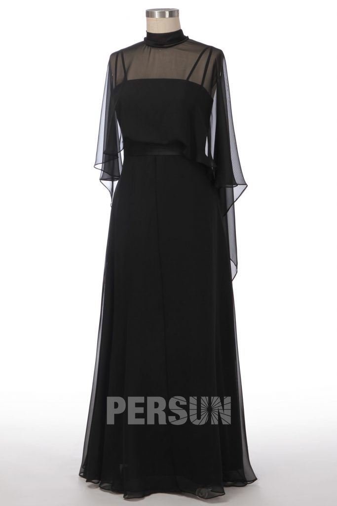 robe de soirée noire simple avec cape